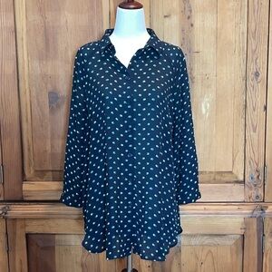 CAbi Blue & Green Polka Dot Print Collared Button Down Blouse Sz. S